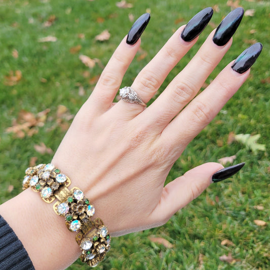 Vintage 50s Victorian Revival Rhinestone Floral Florenza Bracelet