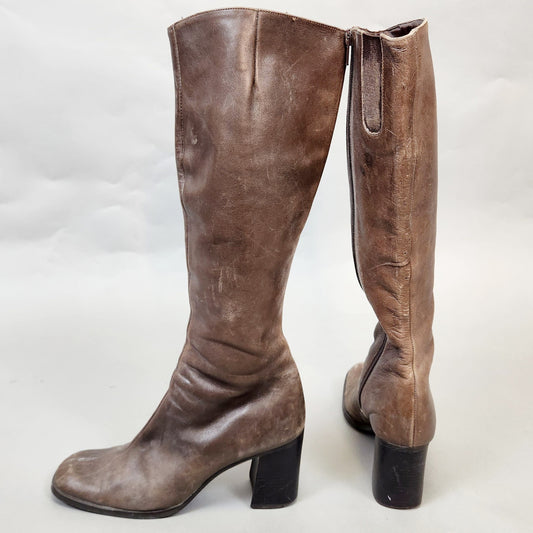 Vintage 90s Knee High Brown Leather Heeled Boots by Nine West