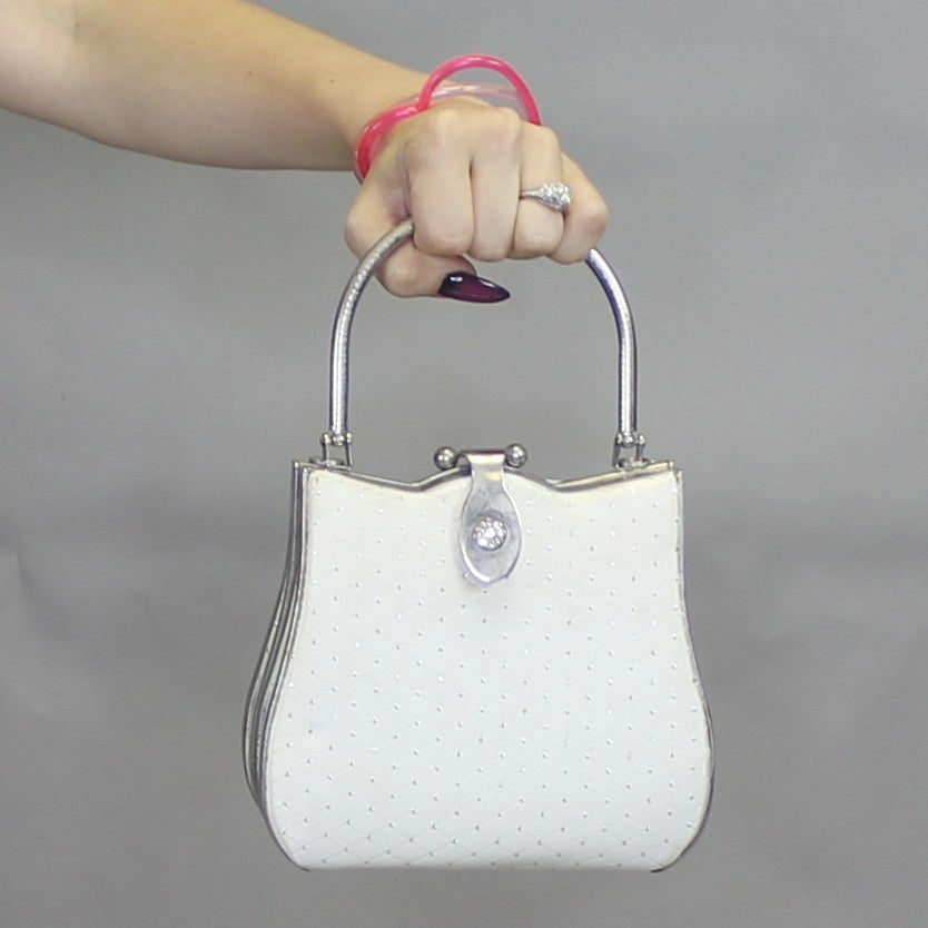 Vintage 60s Framed White Satin Silver Purse