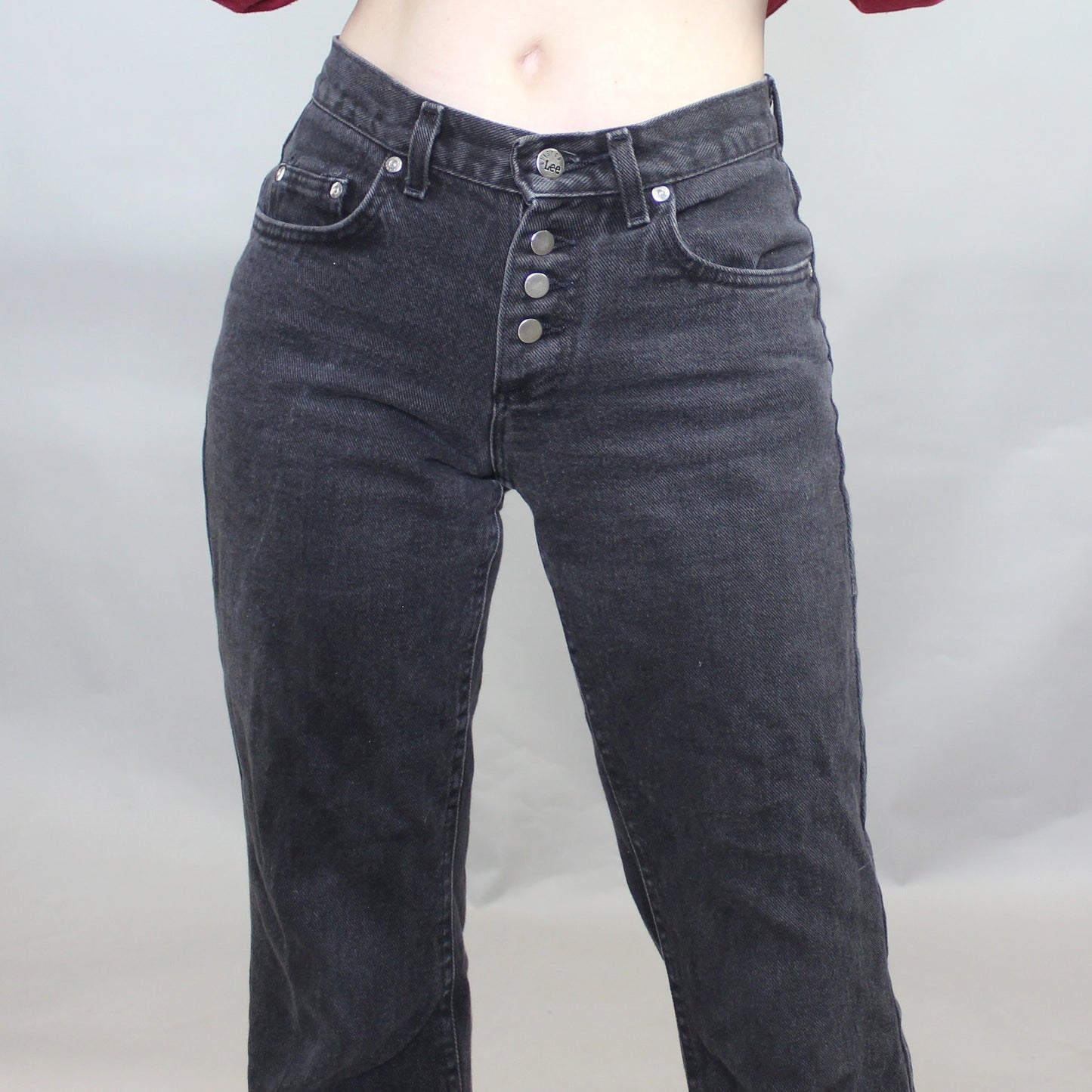 Vintage 90s Low Rise Bell Bottom Black Jeans by Lee Riveted