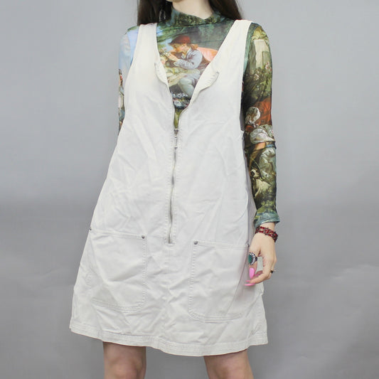 Vintage 90s Pinafore Zip Front Mini Dress by Express