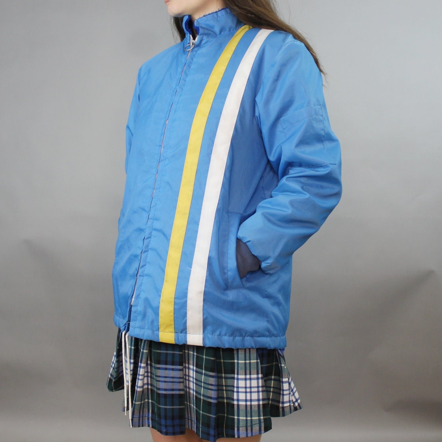 Vintage 70s Faux Fur Lined Racing Jacket with O-ring Zip