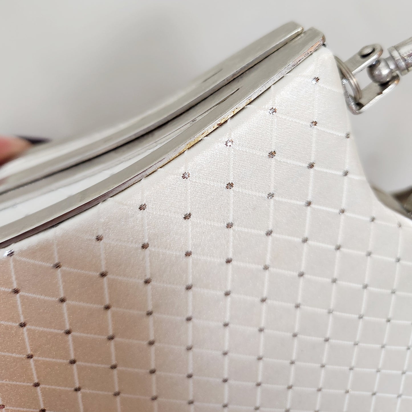Vintage 60s Framed White Satin Silver Purse