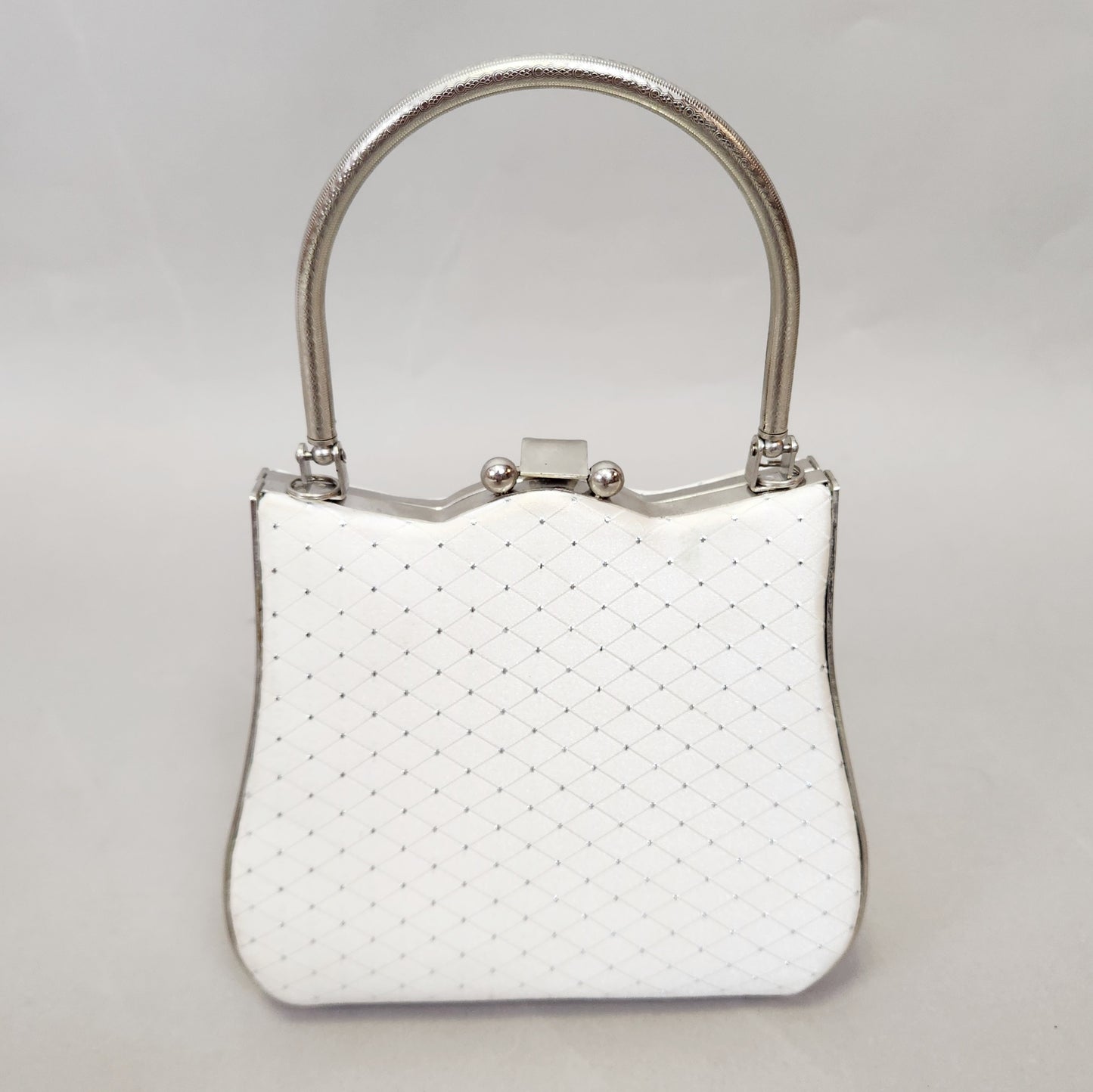 Vintage 60s Framed White Satin Silver Purse