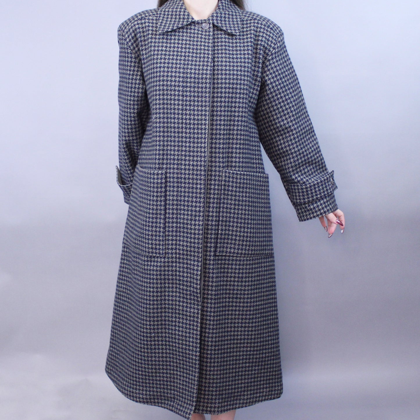 Vintage 80s Reversible Houndstooth Green Coat by London Fog