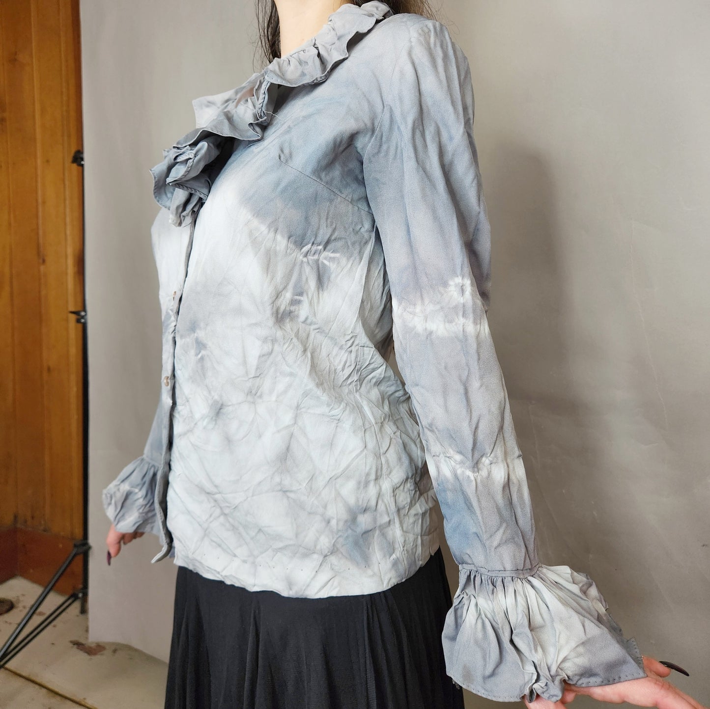 Vintage 70s Dyed Gothic Vampire Ruffle Blouse by Rhoda Lee