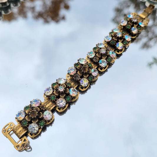 Vintage 50s Victorian Revival Rhinestone Floral Florenza Bracelet