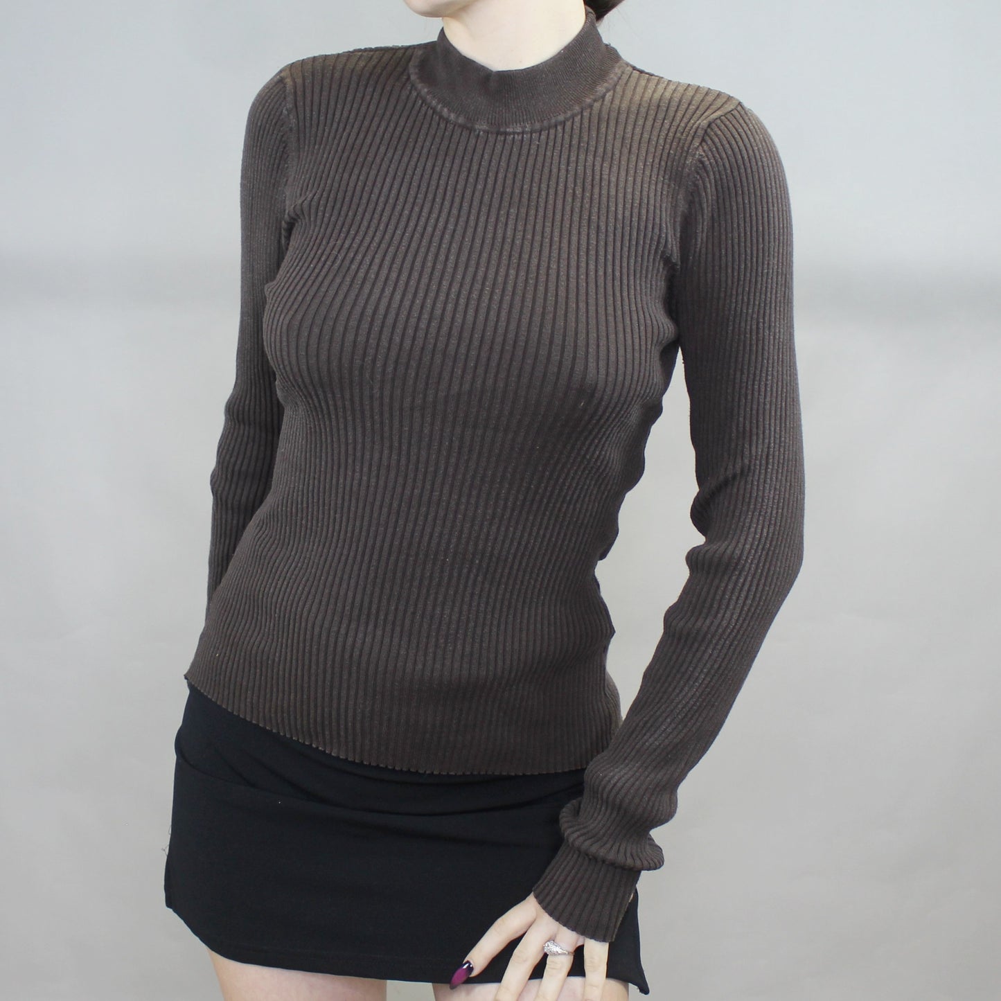 Vintage Y2k Long Sleeve Ribbed Mock Neck by August Silk