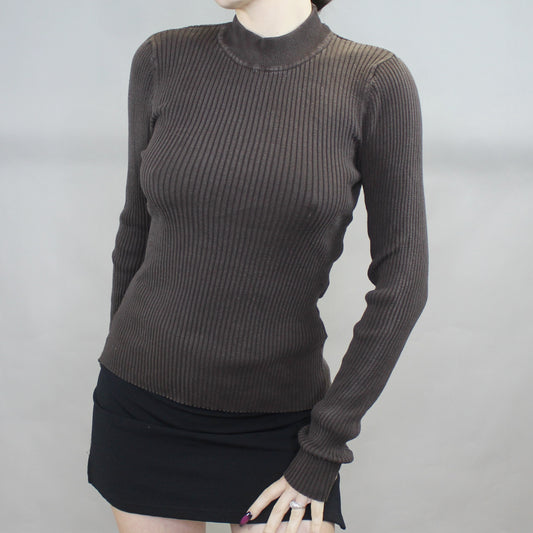 Vintage Y2k Long Sleeve Ribbed Mock Neck by August Silk
