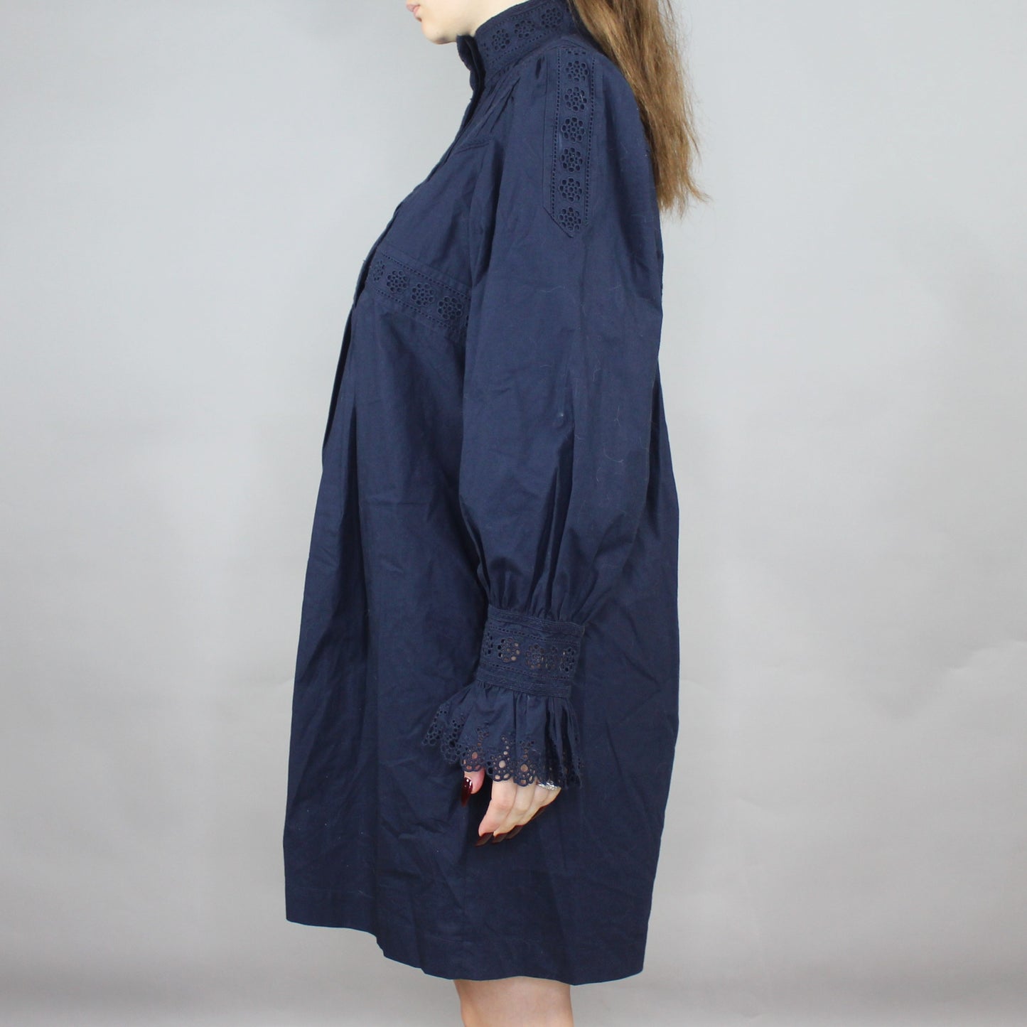 Victorian Style Rebecca Taylor Mock Neck Poplin Lace Applique Shift Dress