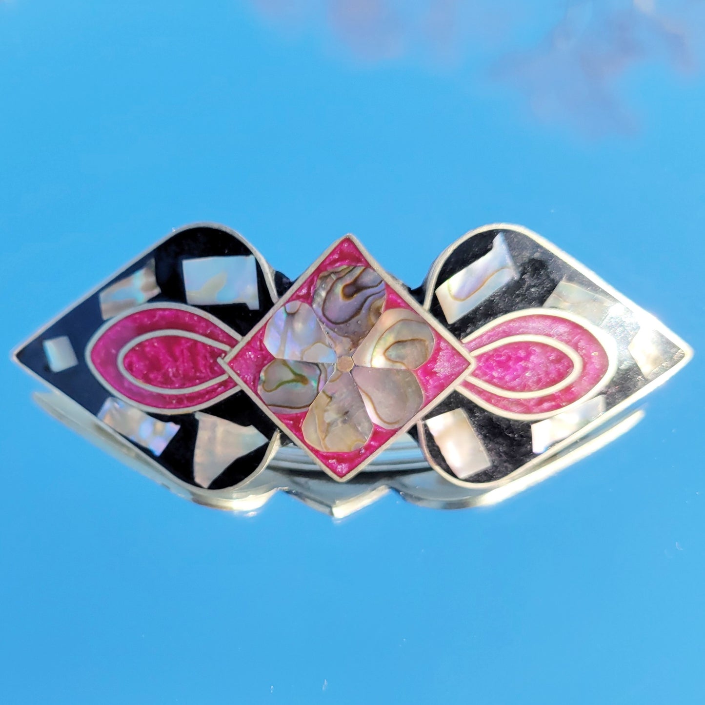 Vintage 80s Abalone Inlay Flower Barrette