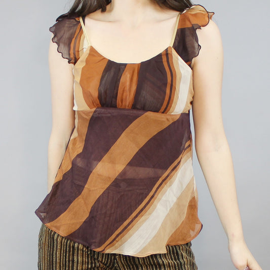 Vintage Y2k Sheer Flutter Sleeve Babydoll Top