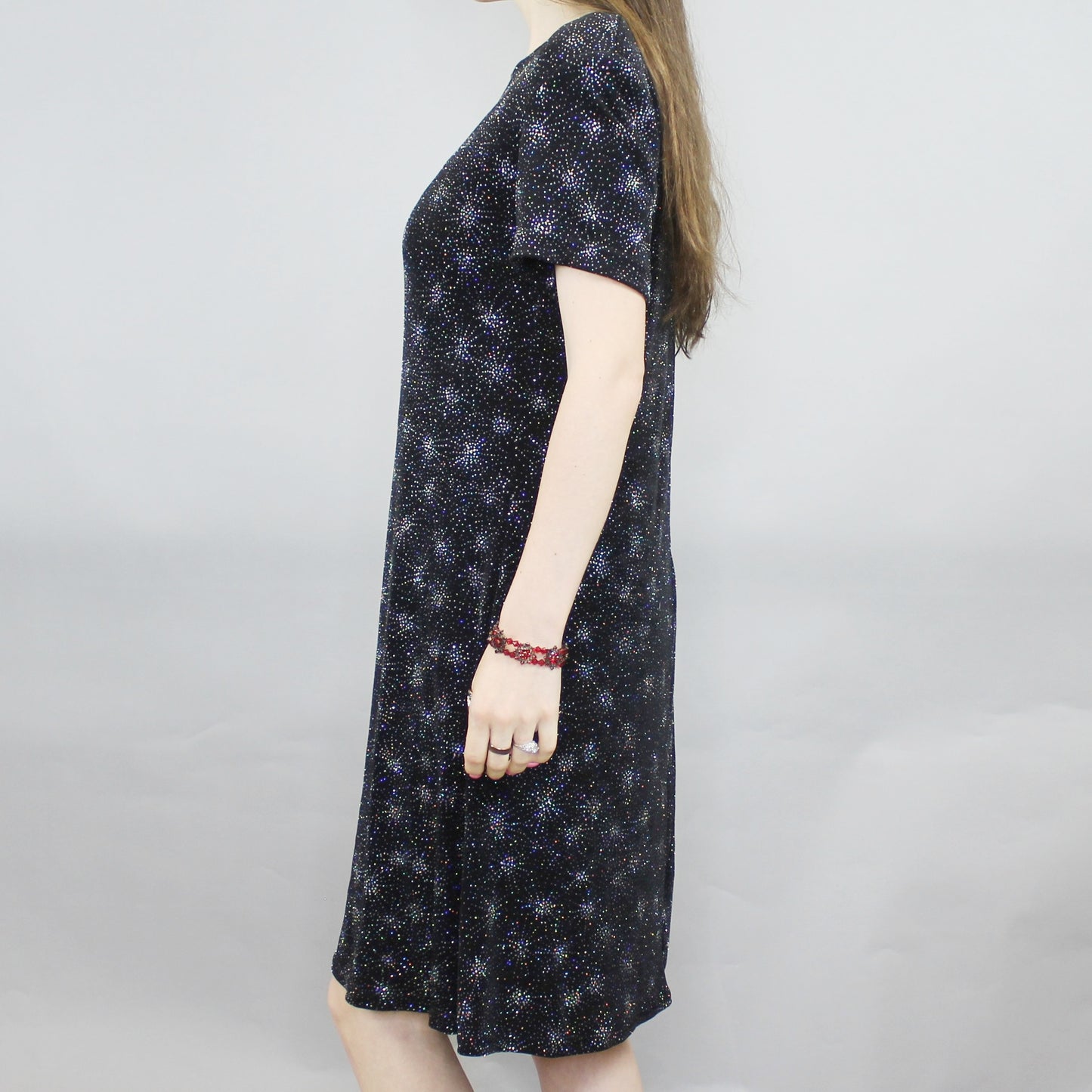 Vintage 90s Glitter Starburst T-shirt Mini Dress by Molly Malloy Evenings