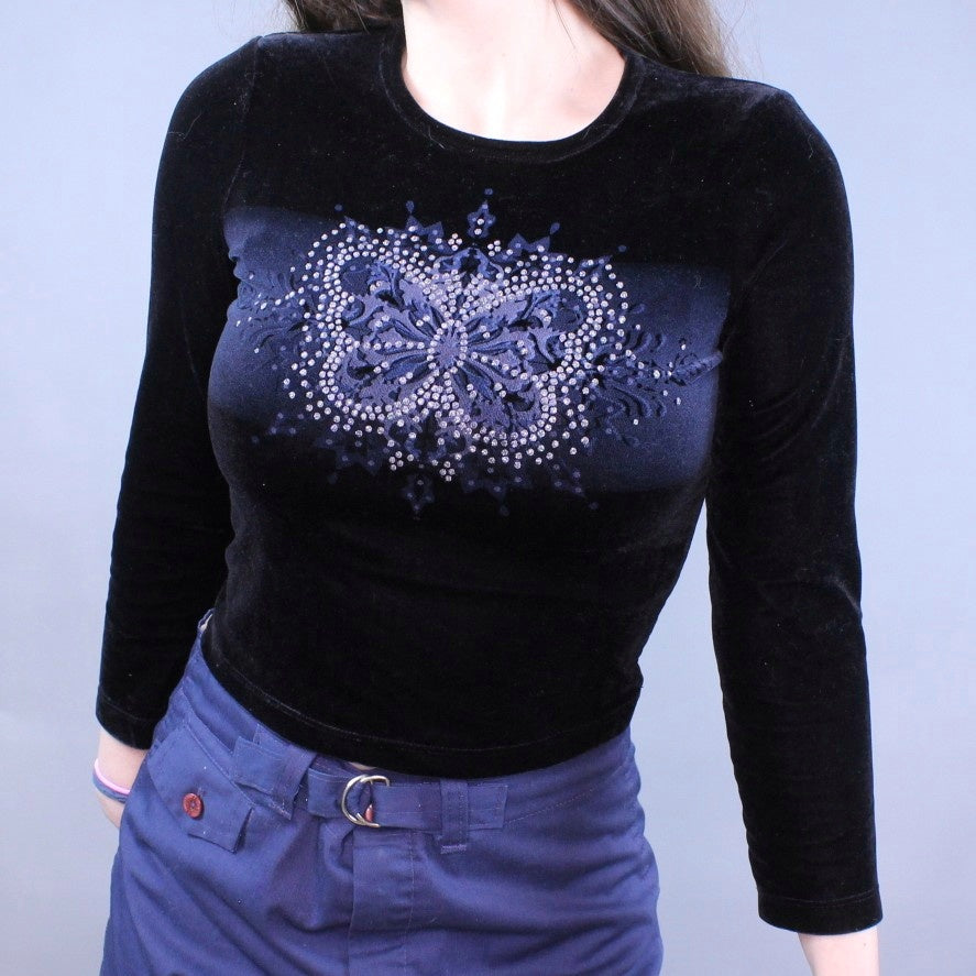 Vintage Y2k Velvet Butterfly Baby Tee by The Great Escape