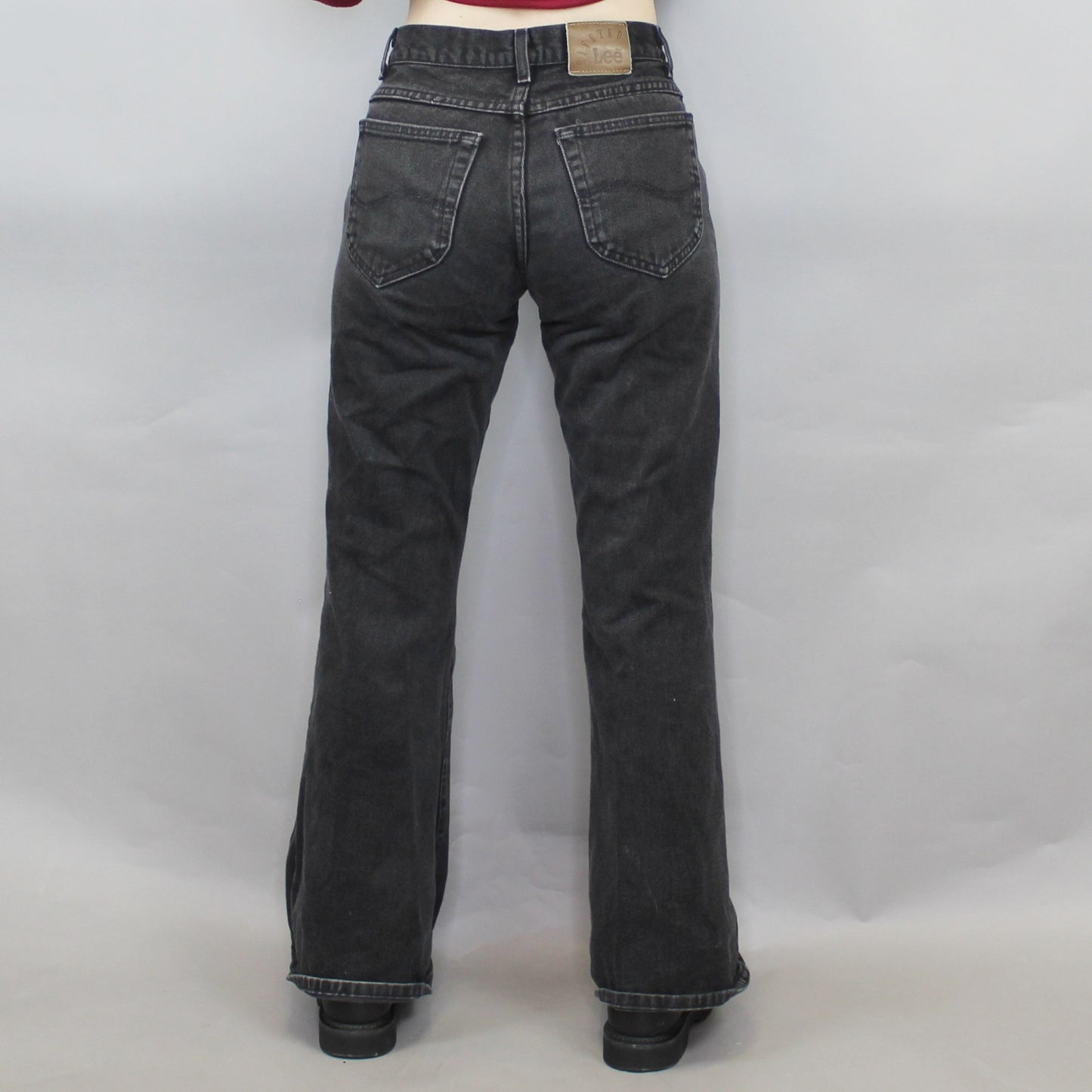 Vintage 90s Low Rise Bell Bottom Black Jeans by Lee Riveted