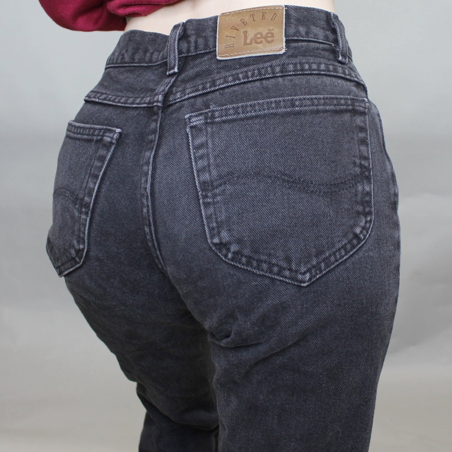 Vintage 90s Low Rise Bell Bottom Black Jeans by Lee Riveted