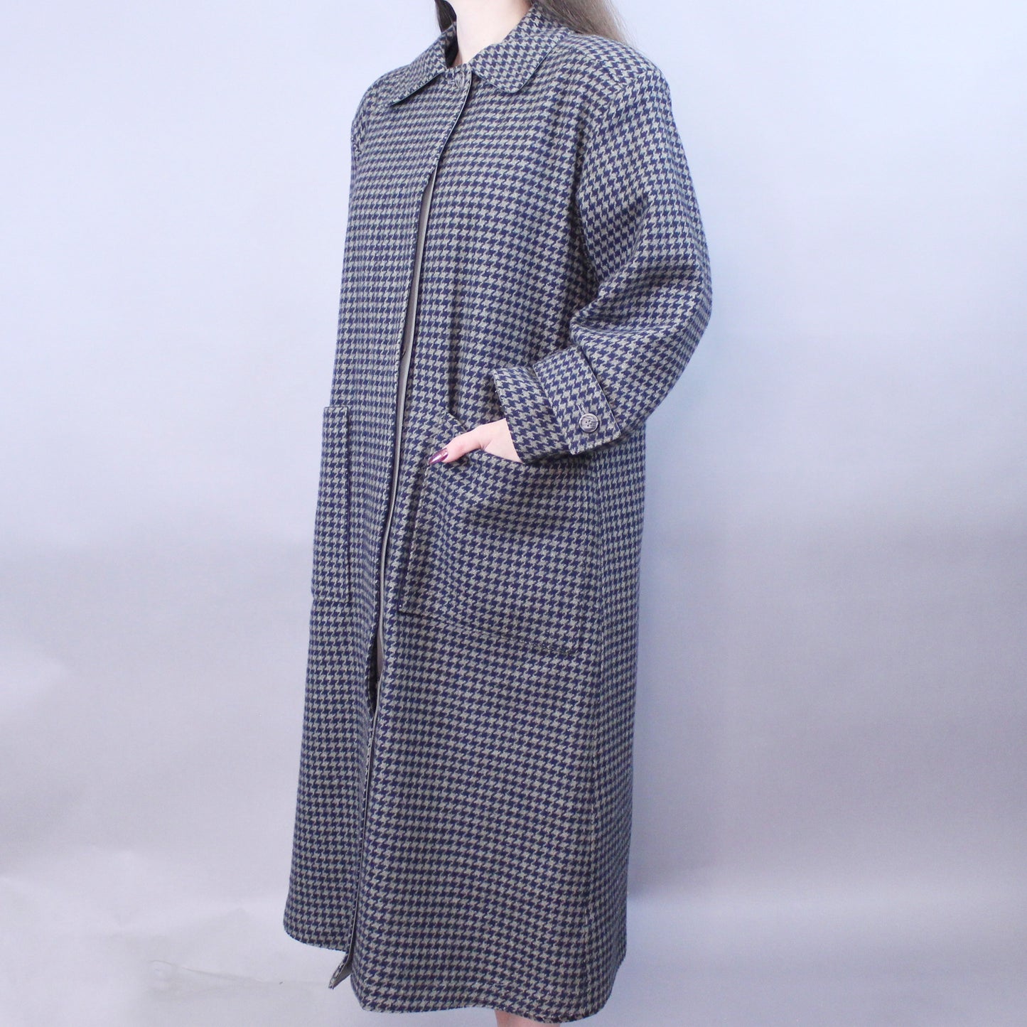 Vintage 80s Reversible Houndstooth Green Coat by London Fog