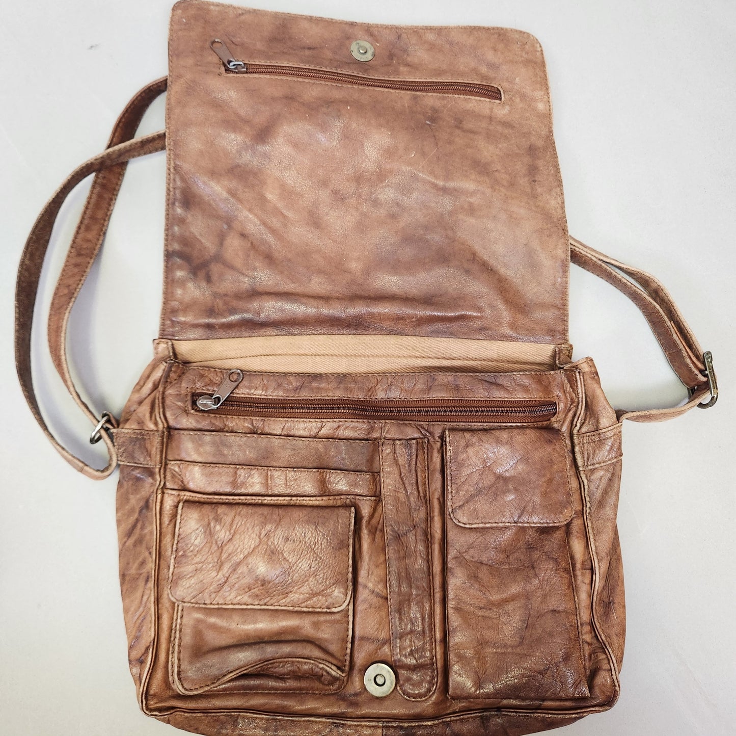 Vintage 80s Brown Leather Messenger Bag by East West