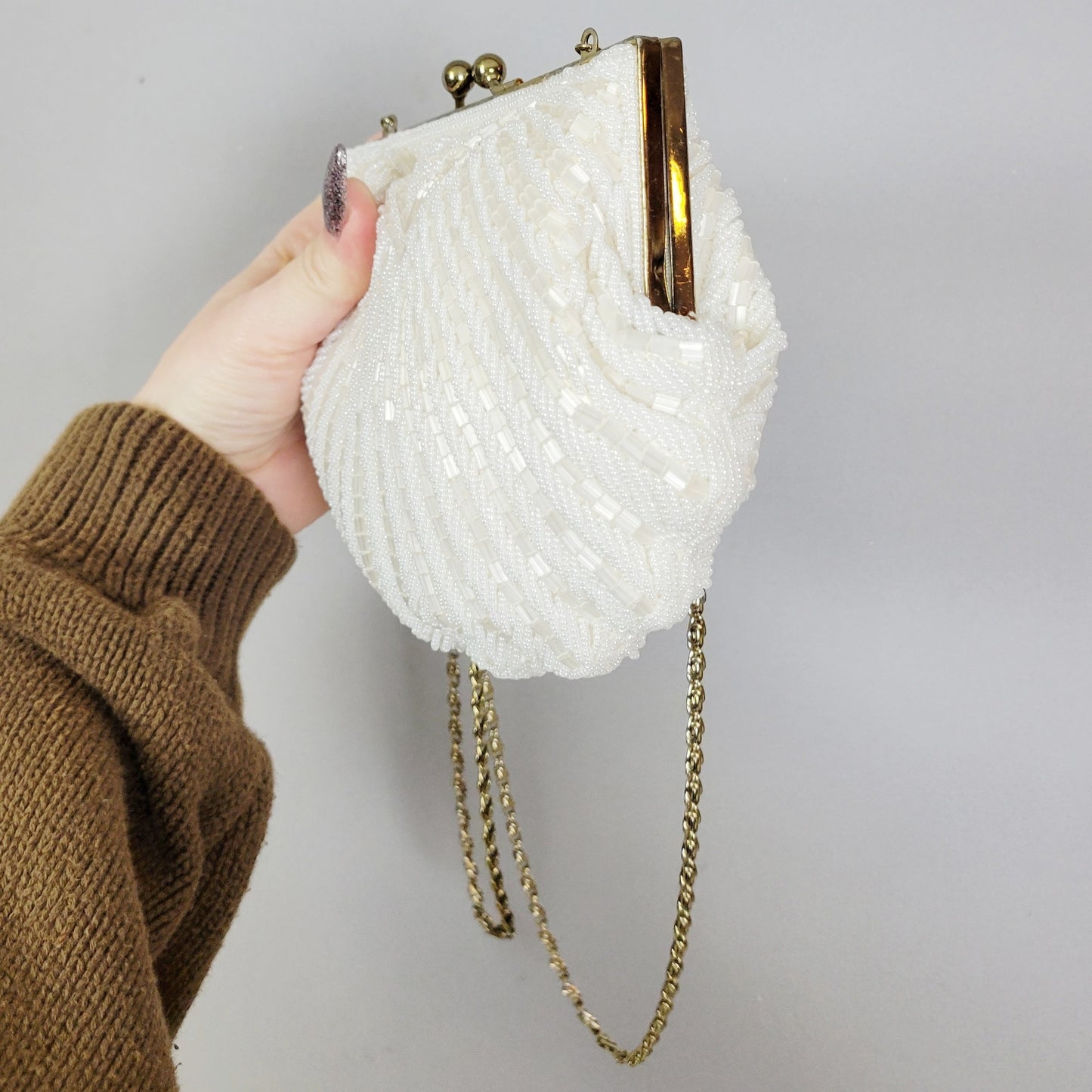 Vintage 60s Glamorous Evening Bag Beaded Clamshell Crossbody by La Regale