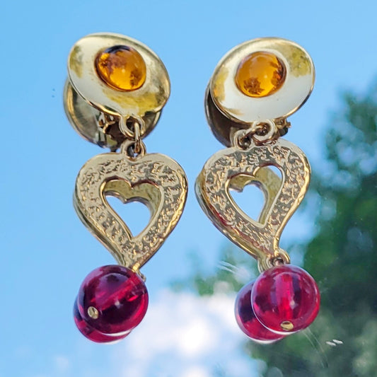 Vintage 80s Liz Claiborne Dangling Heart Earrings