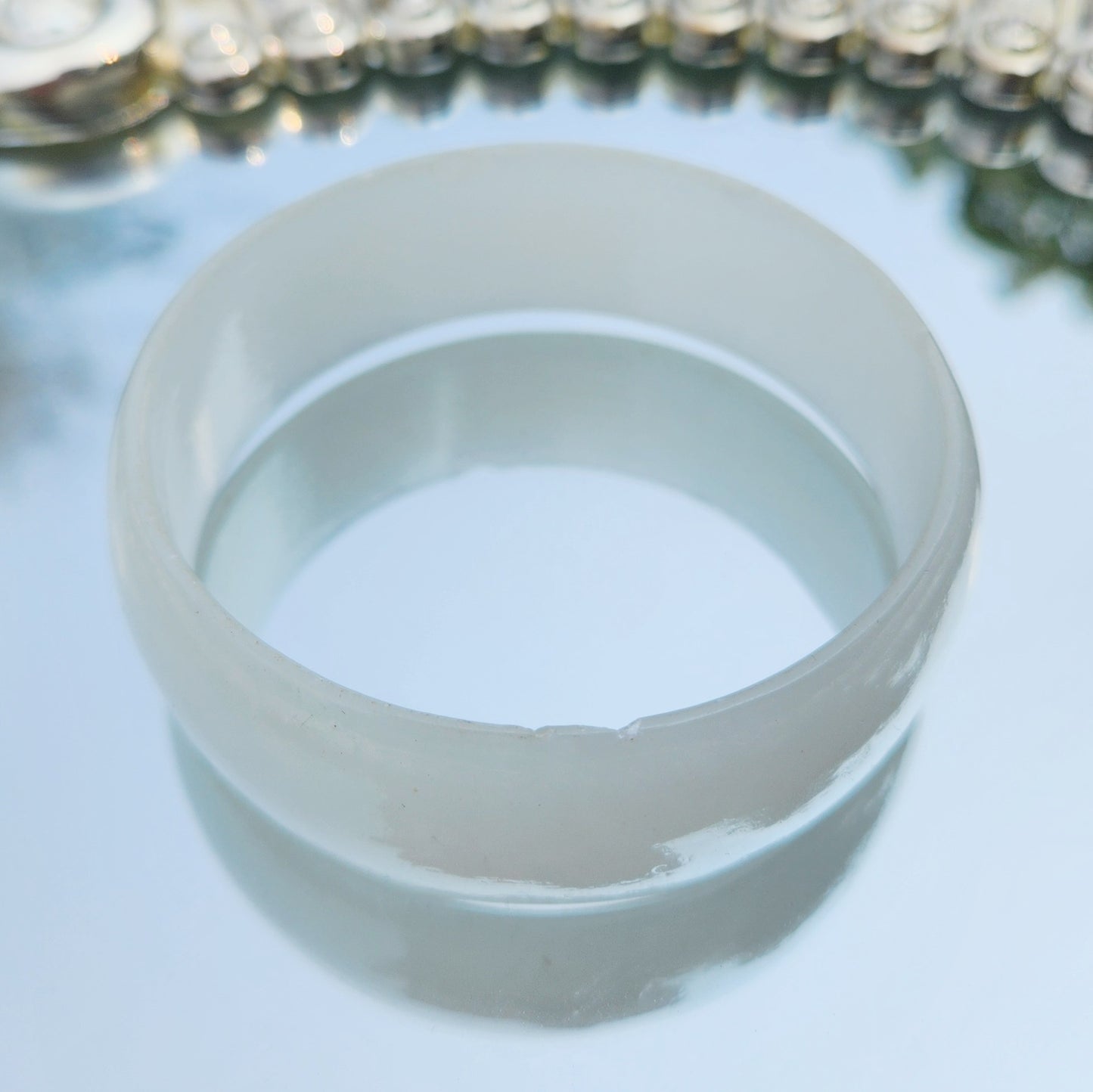 Vintage 80s White. Jade Bangle Bracelet