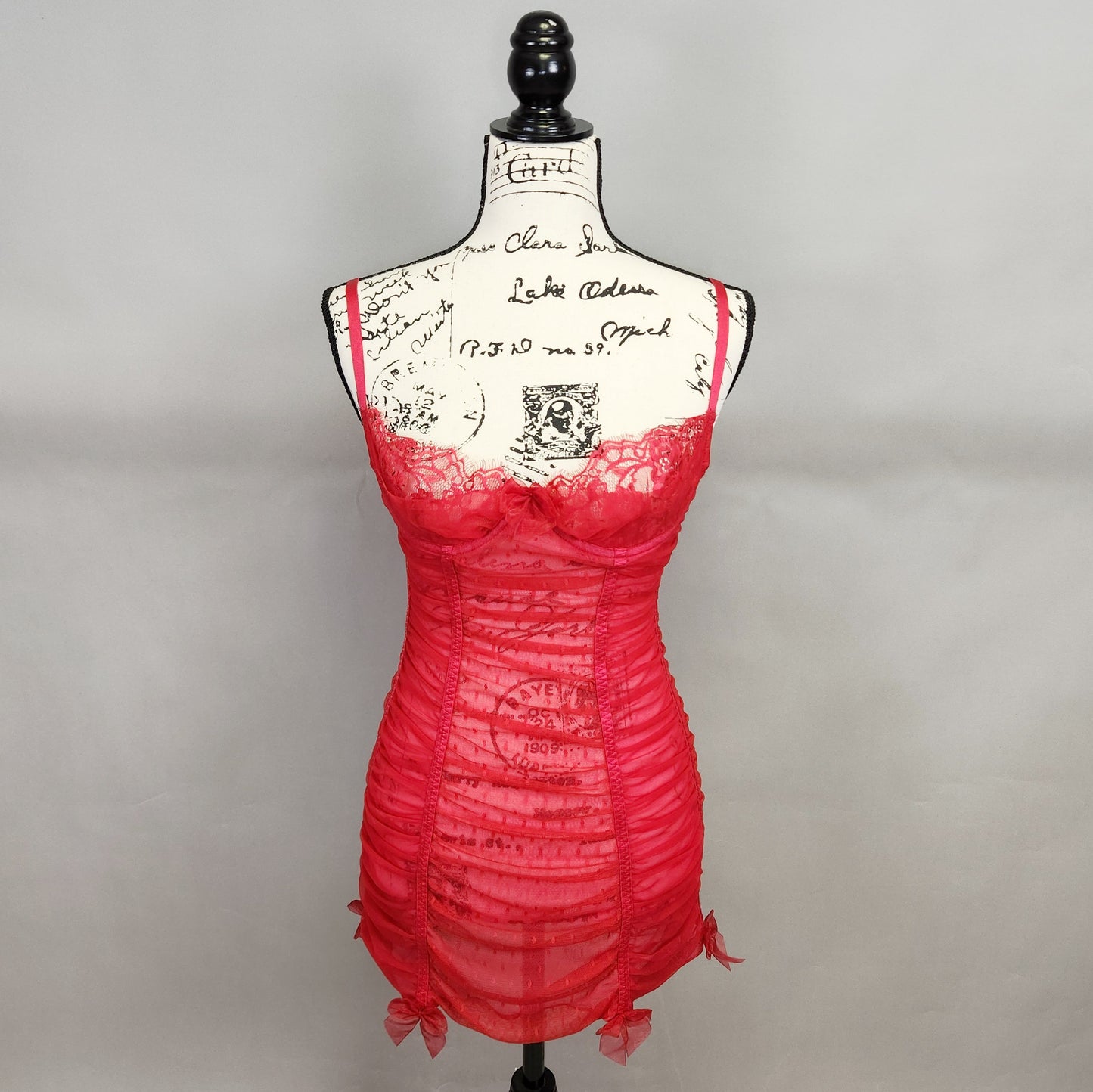 Red Ruched Micromesh Chemise Lingerie from Sexy Little Things by Victoria's Secret