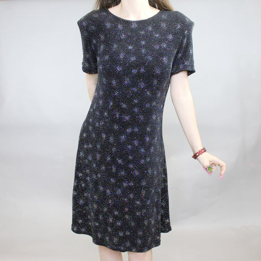 Vintage 90s Glitter Starburst T-shirt Mini Dress by Molly Malloy Evenings