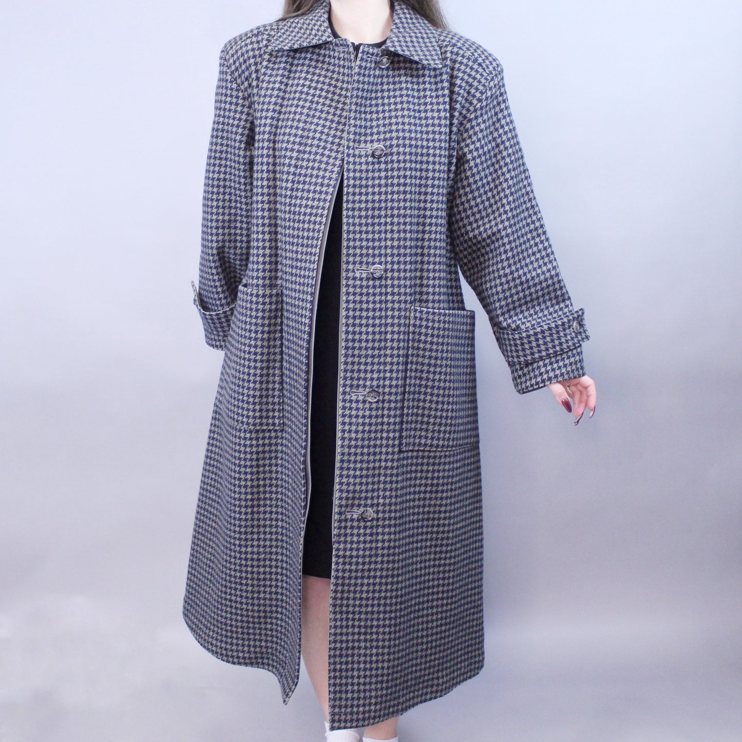 Vintage 80s Reversible Houndstooth Green Coat by London Fog