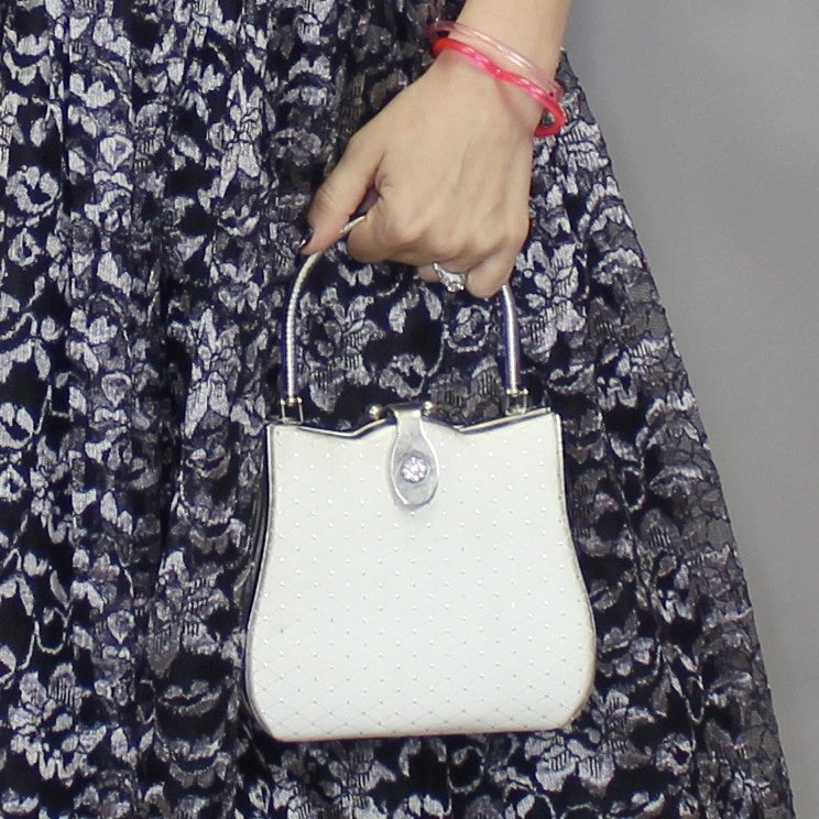 Vintage 60s Framed White Satin Silver Purse