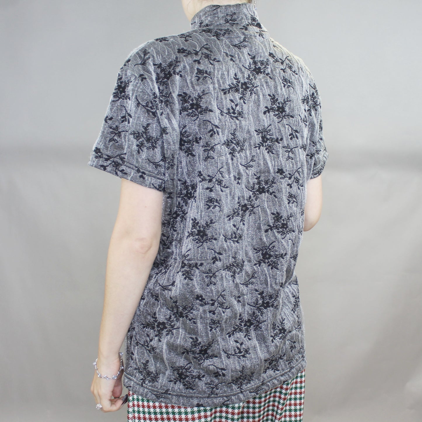 Vintage 90s Silver Mock Neck Tee by Frazier Lawrence
