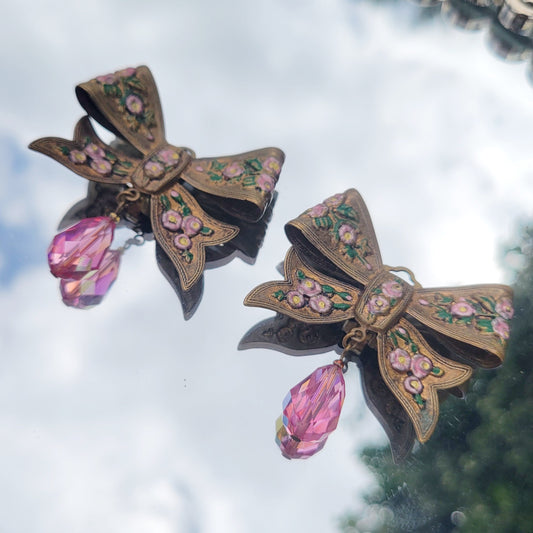 Vintage 70s Giant Coquette Bow Earrings