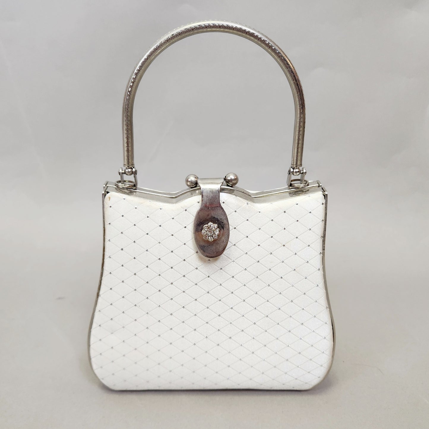 Vintage 60s Framed White Satin Silver Purse