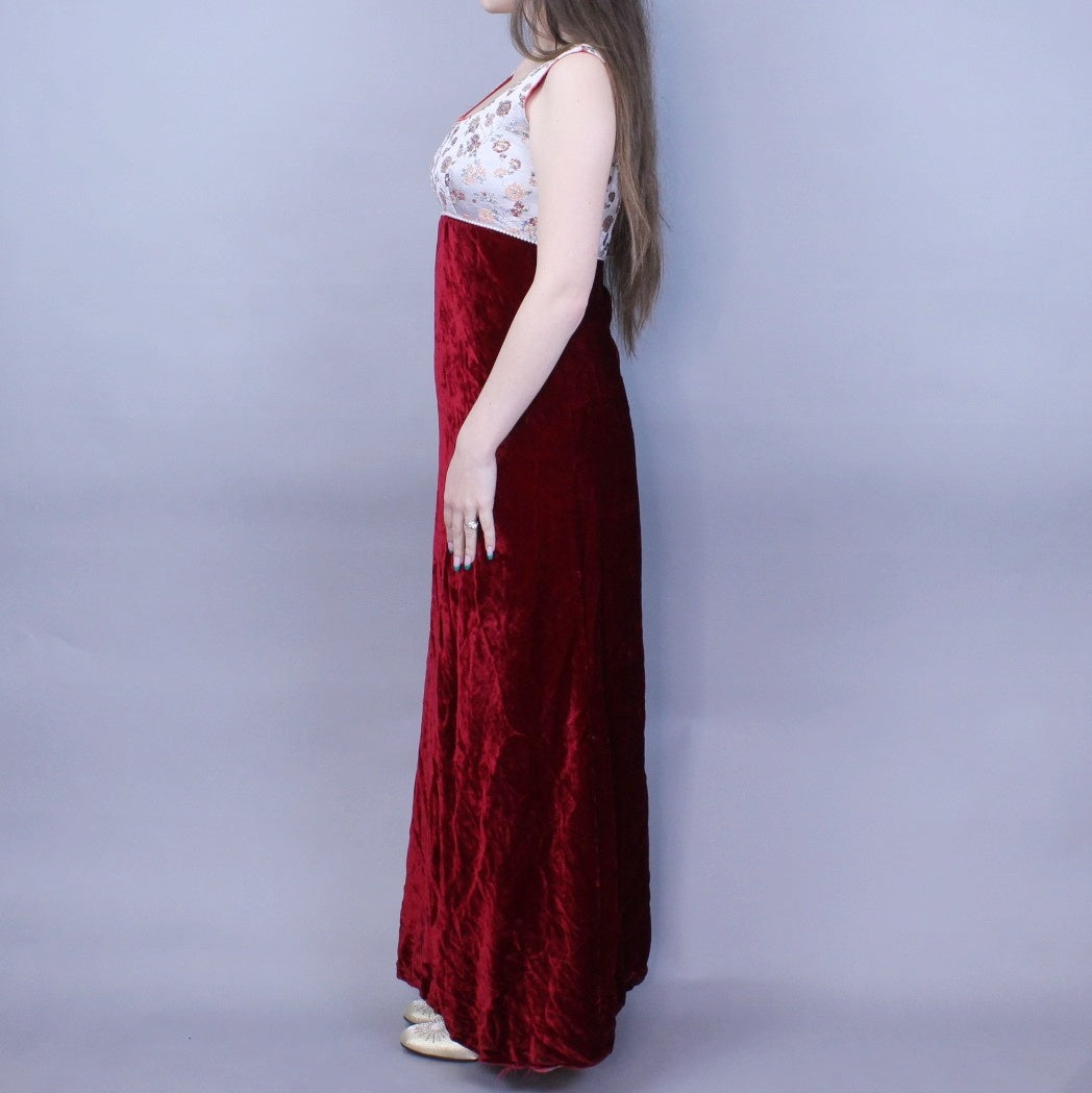 Vintage 70s Velvet Babydoll Evening Gown