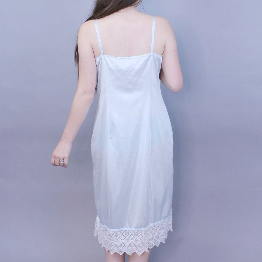 Vintage 70s Pastel Baby Blue Coquette Slip Dress by Vassarette