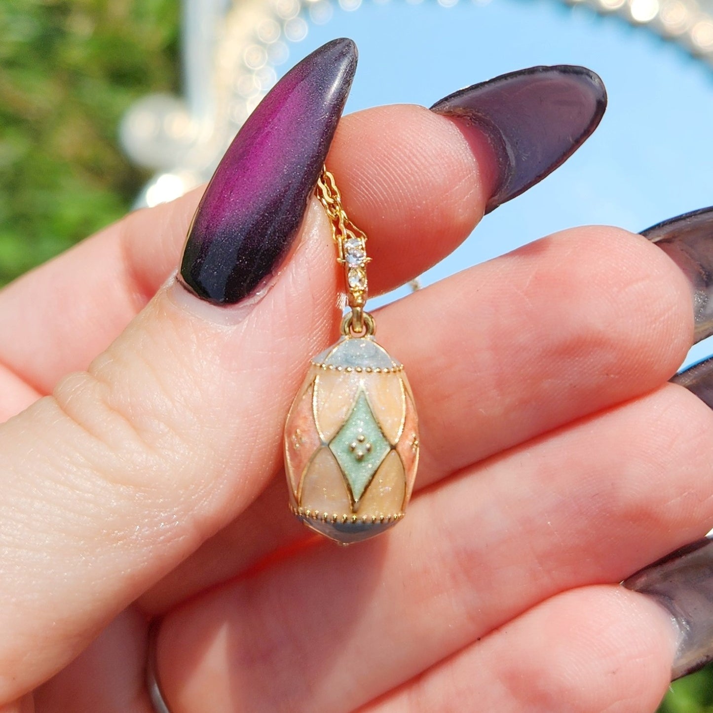 Vintage 80s Pastel Faberge Egg Necklace by Avon