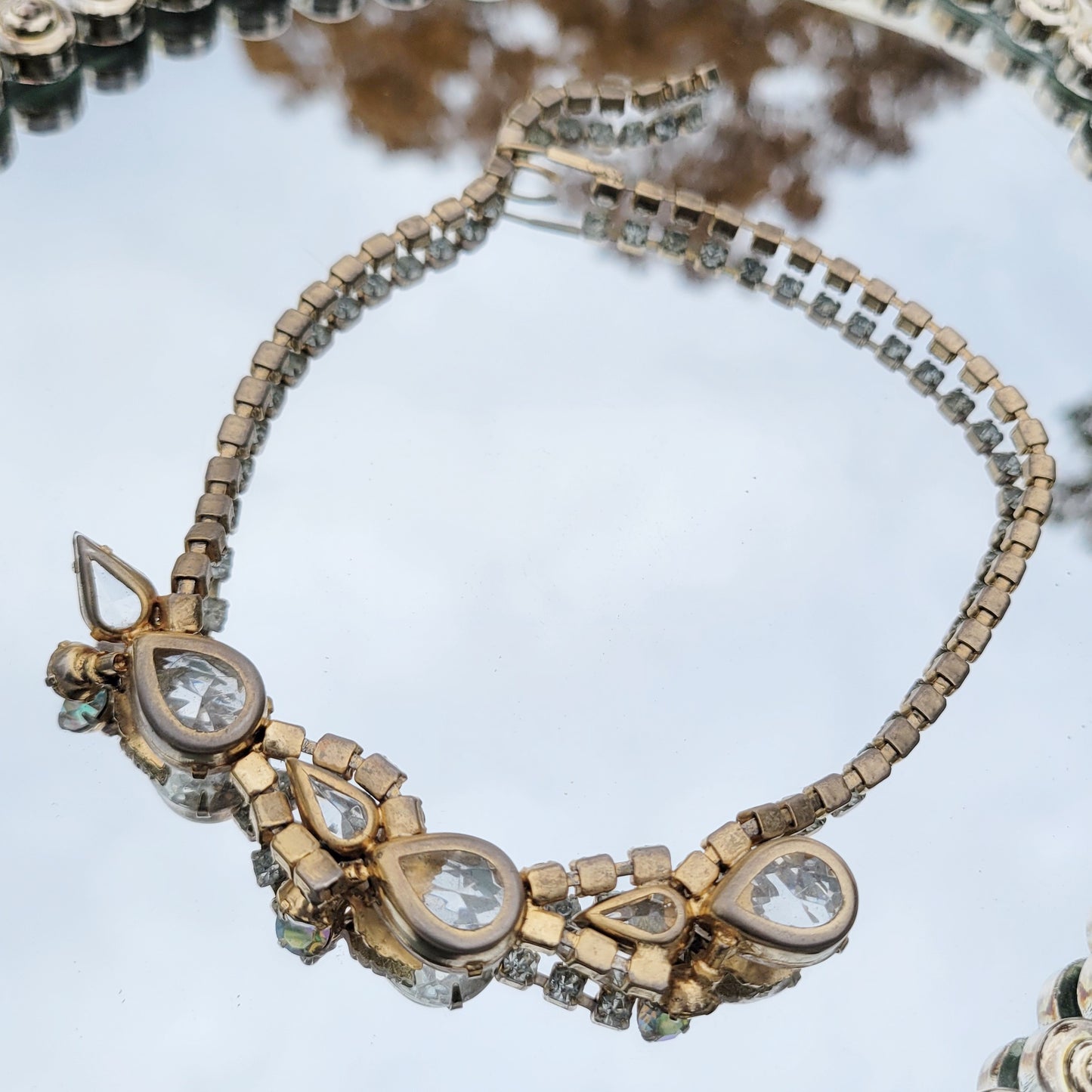 Vintage 50s Rhinestone Choker with Leaf Details