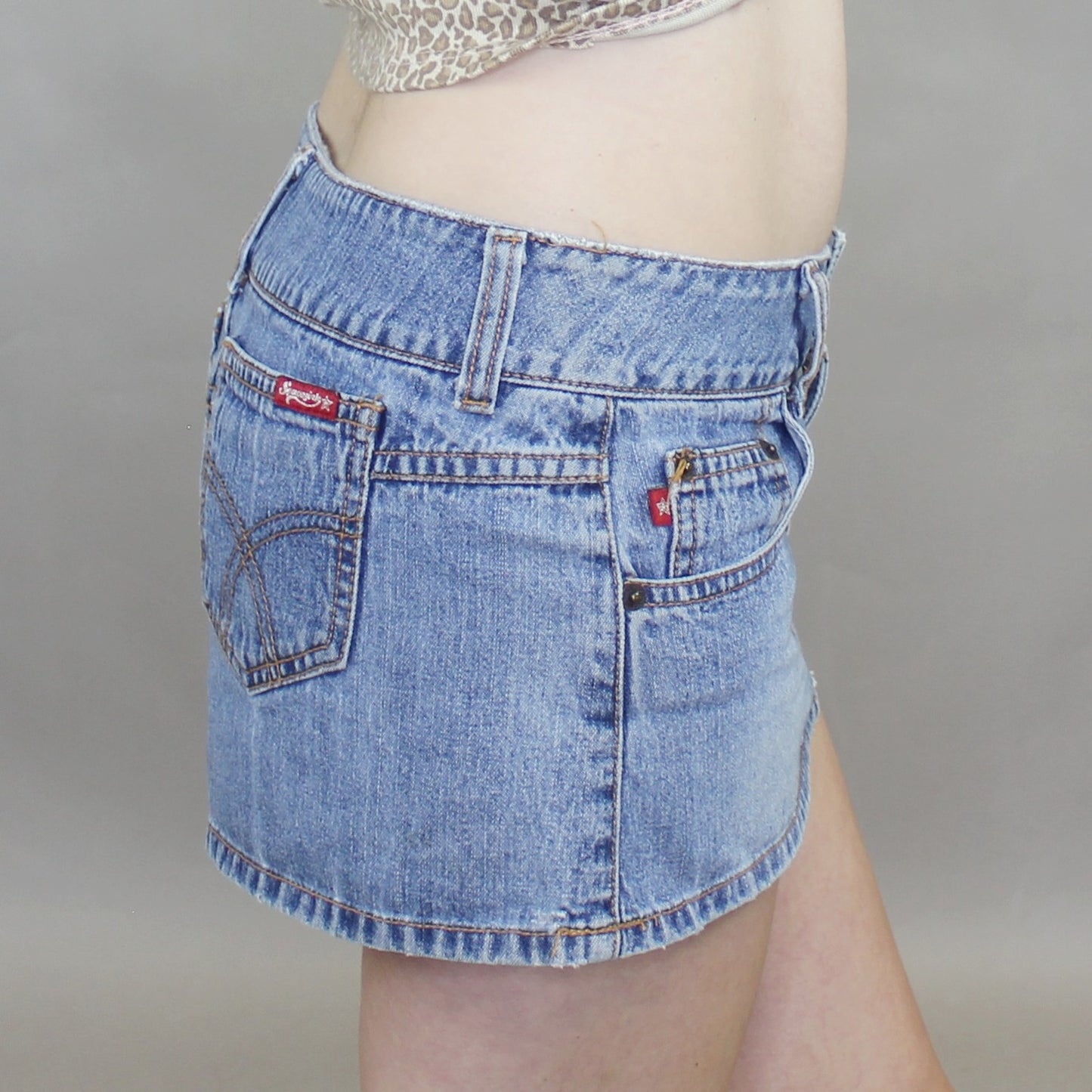 Vintage Y2k Low Rise Denim Bimbo Micro Mini Skirt by Spacegirlz