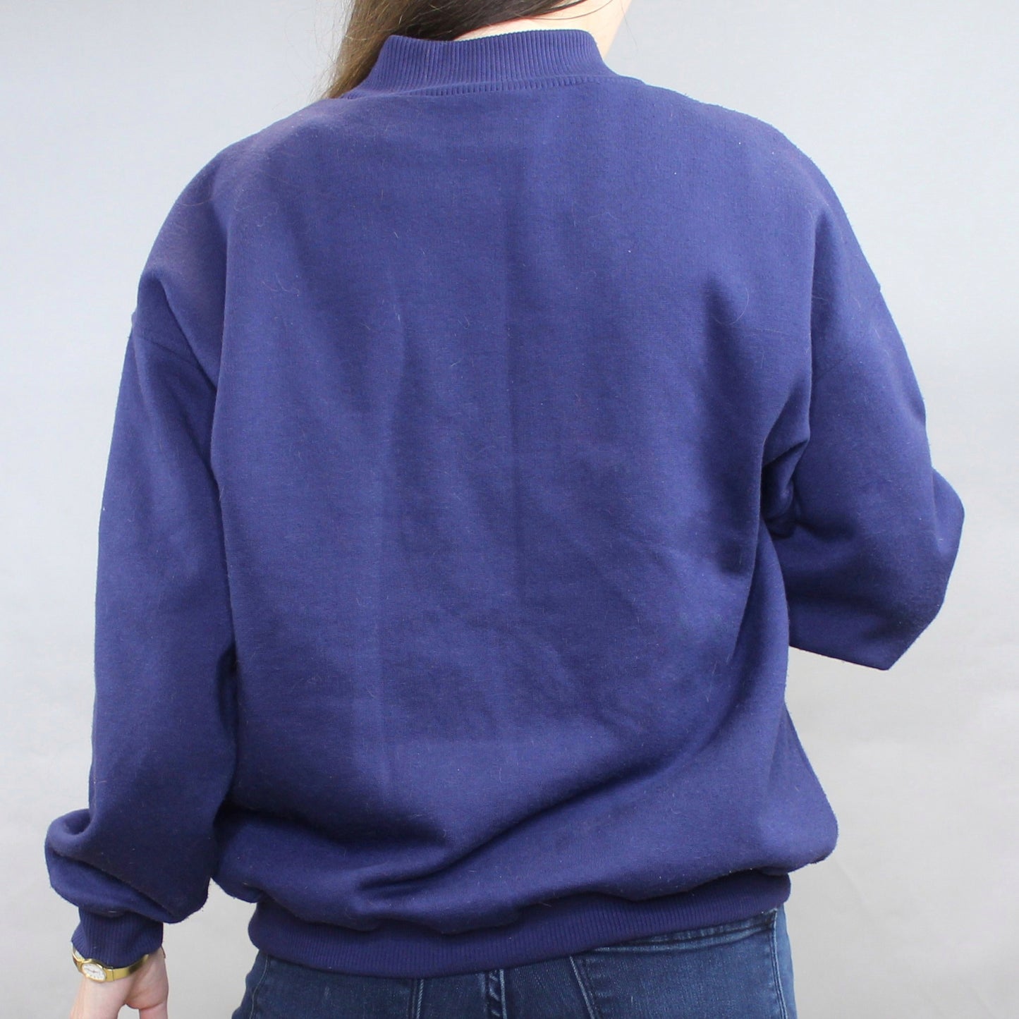 Vintage 80s Mock Neck Sweatshirt Navy