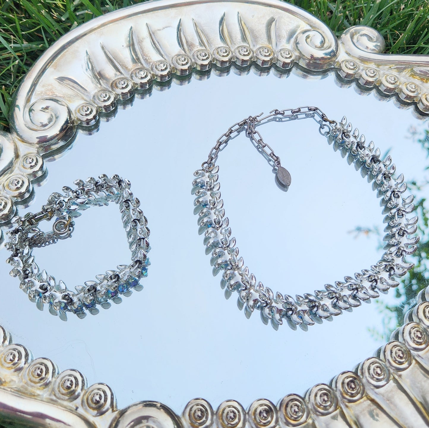 Vintage 60s Aurora Borealis Rhinestone Jewelry Set Bracelet & Choker