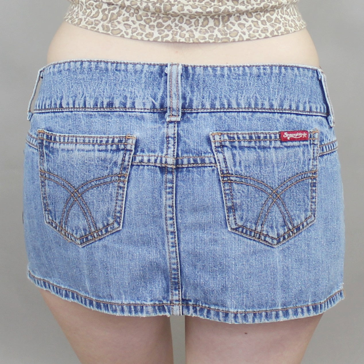 Vintage Y2k Low Rise Denim Bimbo Micro Mini Skirt by Spacegirlz