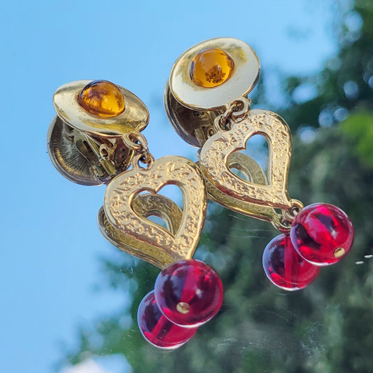Vintage 80s Liz Claiborne Dangling Heart Earrings