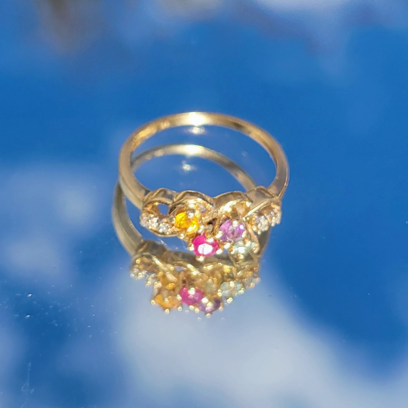 Vintage 90s 14k Gold Multi-stone Ring