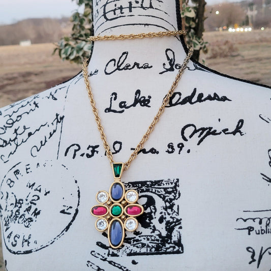 Vintage 80s Gripoix Maltese Cross Necklace Rare Signed Monet