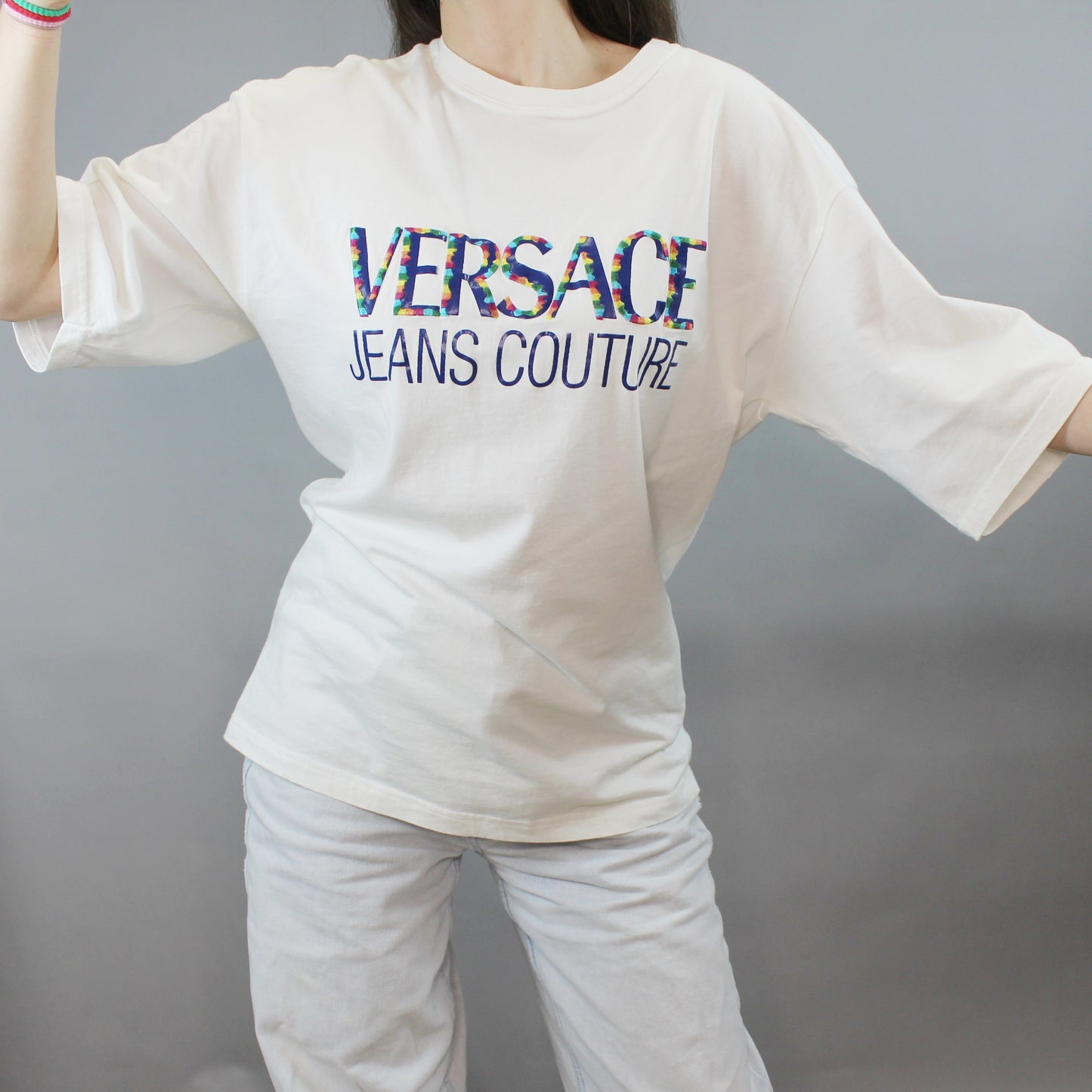 Vintage 90s Versace Jeans Couture Designer Embroidered T-Shirt