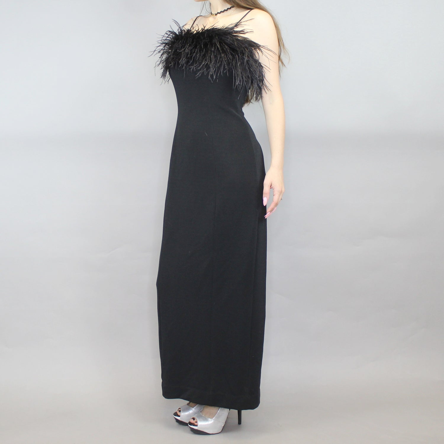 Vintage 90s Ostrich Feather Evening Gown Prom Dress by Alex Evenings – Odd Faery