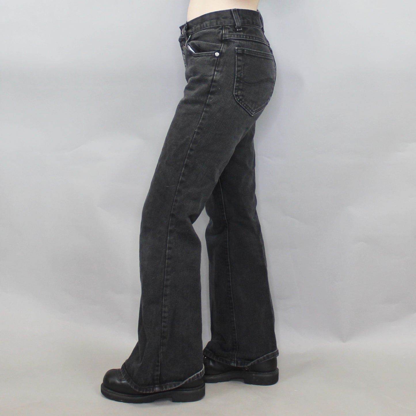Vintage 90s Low Rise Bell Bottom Black Jeans by Lee Riveted