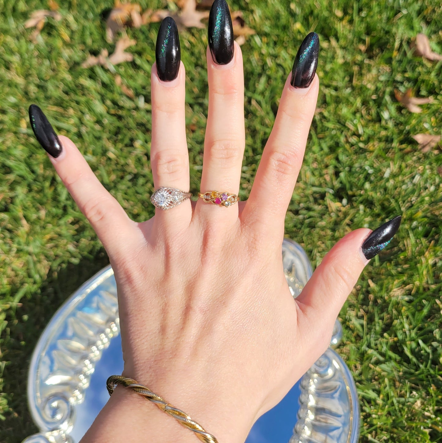 Vintage 90s 14k Gold Multi-stone Ring