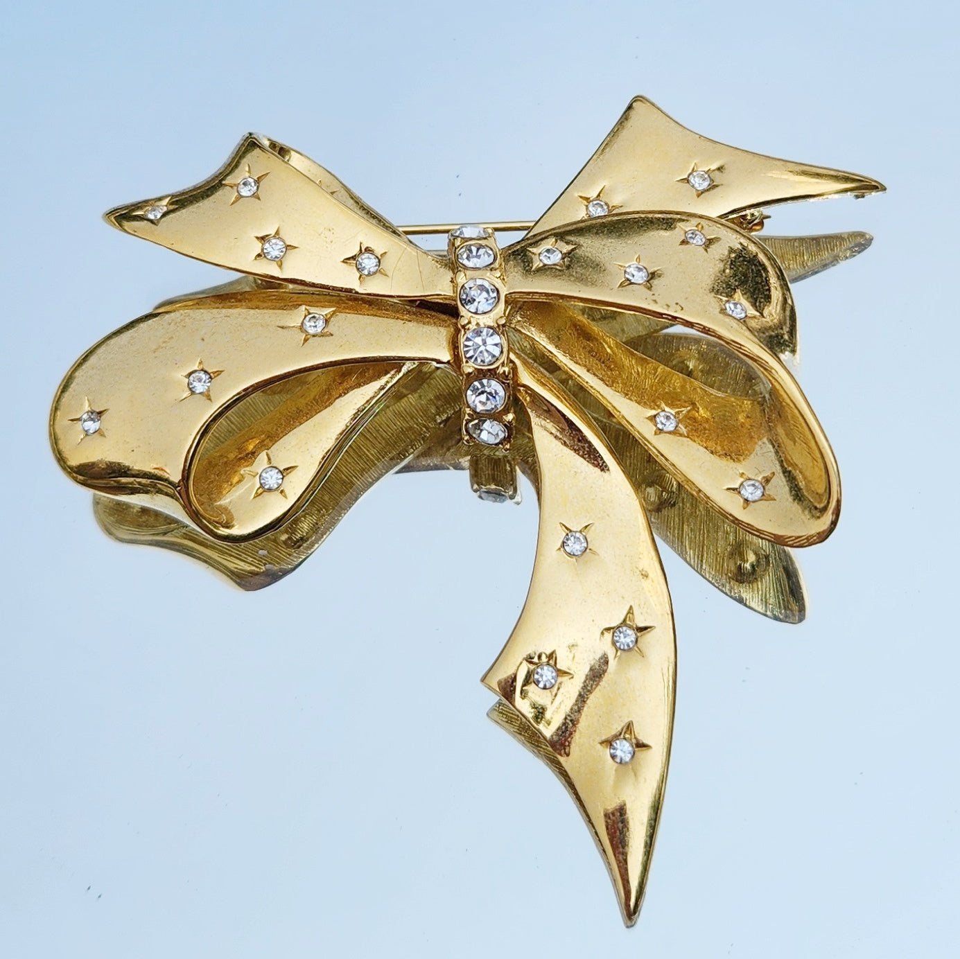 Vintage 80s Joan Rivers Signed Rhinestone Bow Brooch