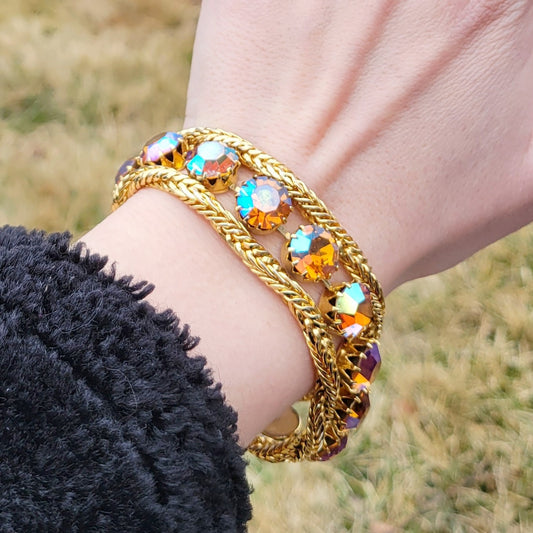 Vintage 60s Signed Hattie Carnegie Aurora Borealis Bracelet