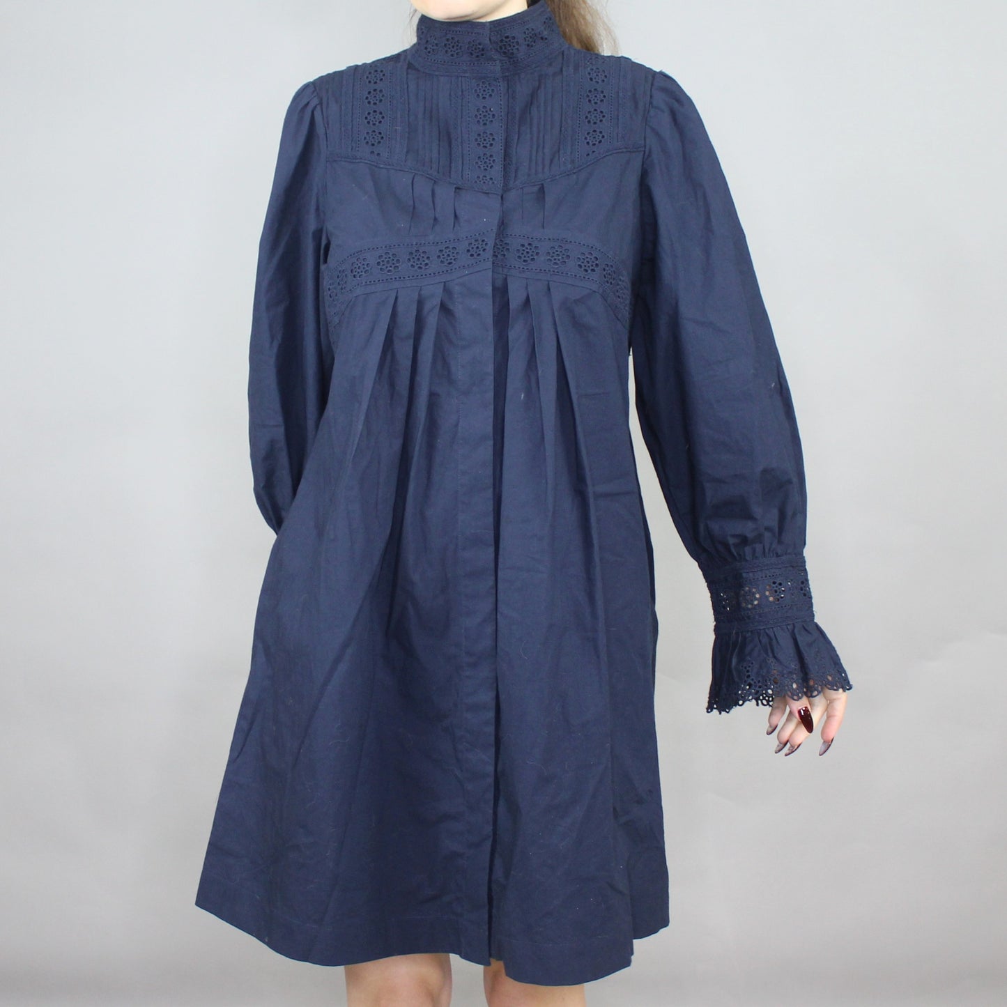 Victorian Style Rebecca Taylor Mock Neck Poplin Lace Applique Shift Dress
